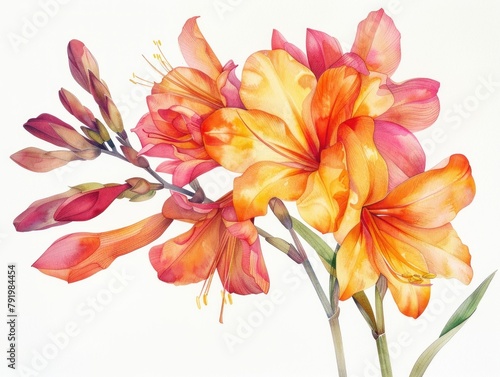 Crocosmia colorful flower watercolor isolated on white background