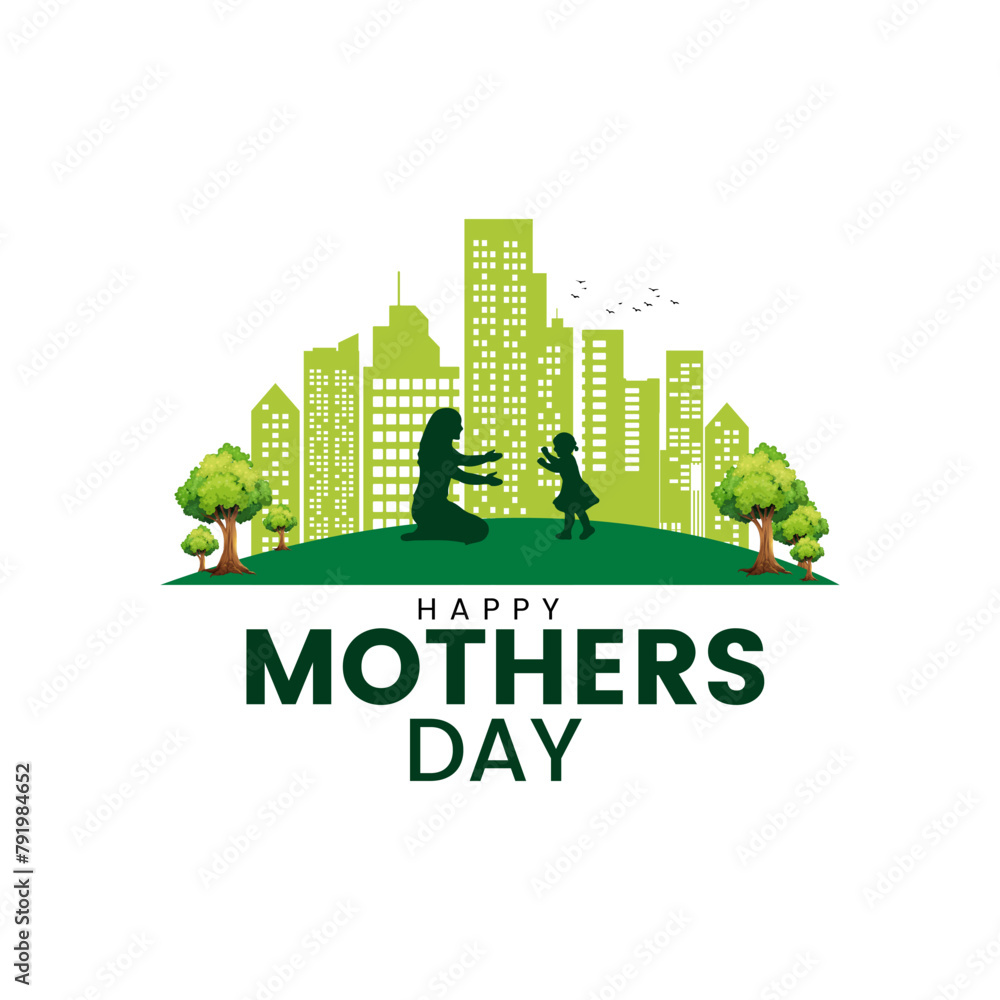 Mother's Day Real State Building Construction Design Green Natural Ideas, Builders, Developers, Engineers, Civil Engineers, Housing, Architect Design, MoM with building and mother-child, Editable