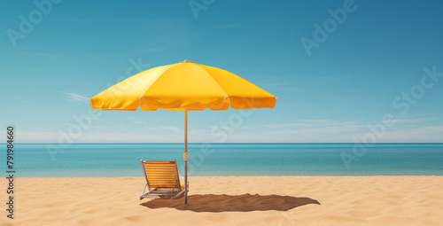 yellow umbrella beach  tan sand   reated with Generative Ai