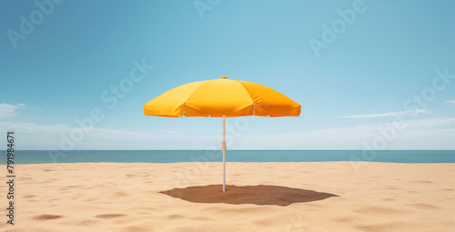 yellow umbrella beach, tan sand сreated with Generative Ai