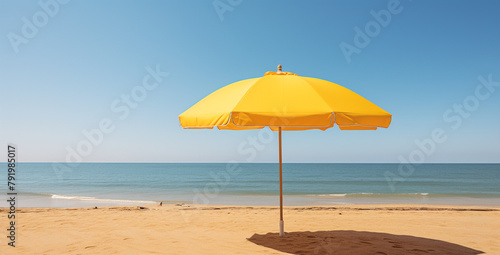 yellow umbrella beach  tan sand   reated with Generative Ai