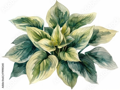 Hosta colorful flower watercolor isolated on white background photo