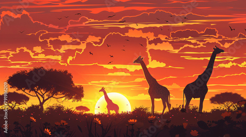 Wildlife scenery with giraffes © Asad