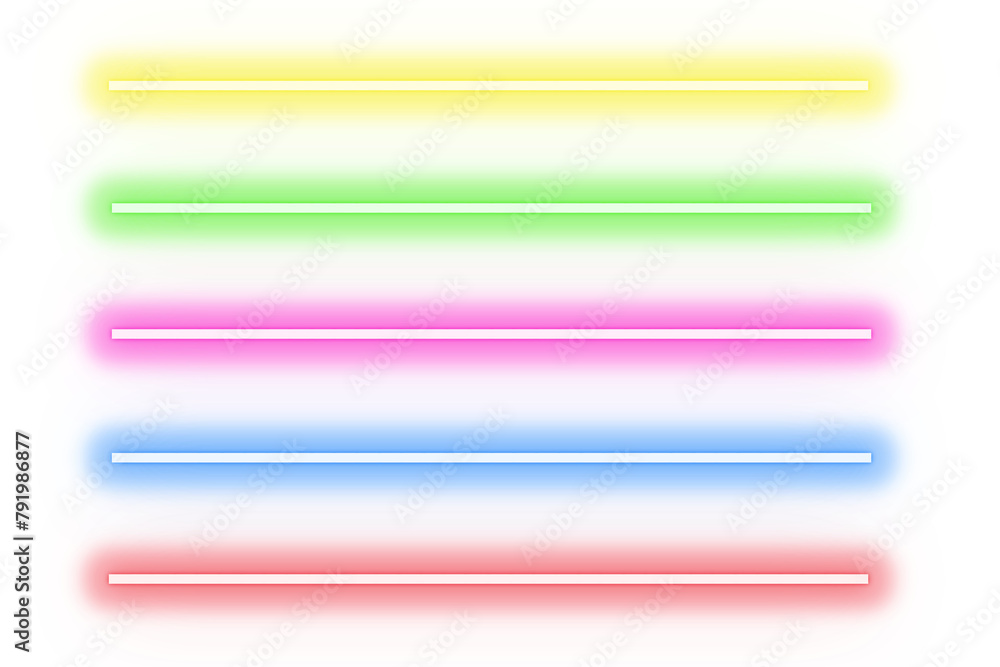 Set of lines neon futuristic sign red, blue, green, yellows, pink. Isolated on white background. Shiny light lines for design elements Set of lines neon futuristic sign red, blue, green, yellows, pink. Isolated on white background. Shiny light lines for design elements