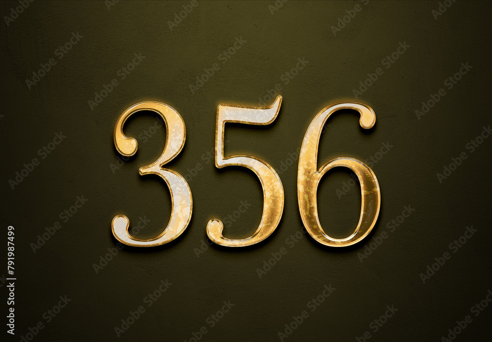Old gold effect of 356 number with 3D glossy style Mockup. Old gold effect of 356 number with 3D glossy style Mockup.