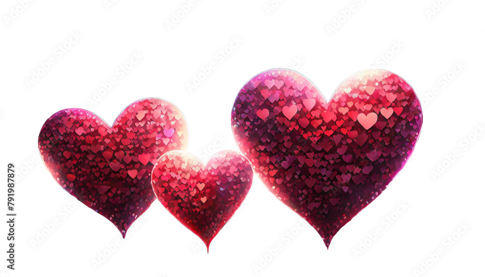 Glowing hearts, red and pink on a black background.