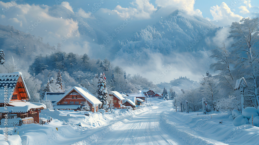 Winter country scene in Japan