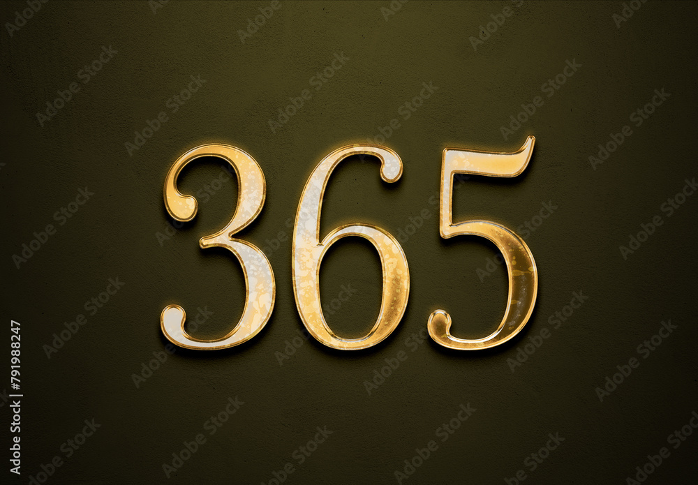 Old gold effect of 365 number with 3D glossy style Mockup. Old gold effect of 365 number with 3D glossy style Mockup.
