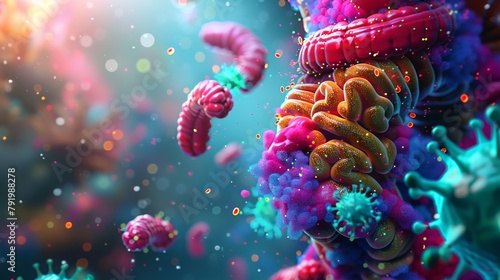 Vibrant micro world depicting intricate cellular structures and life forms photo