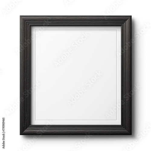 small simple square empty photo frame with black wood border without background   reated with Generative Ai