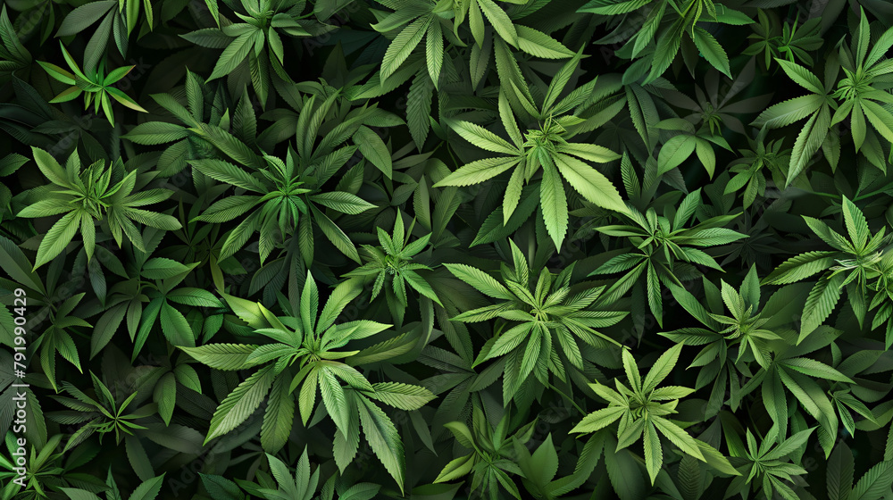 A full frame of marijuana foliage background wall