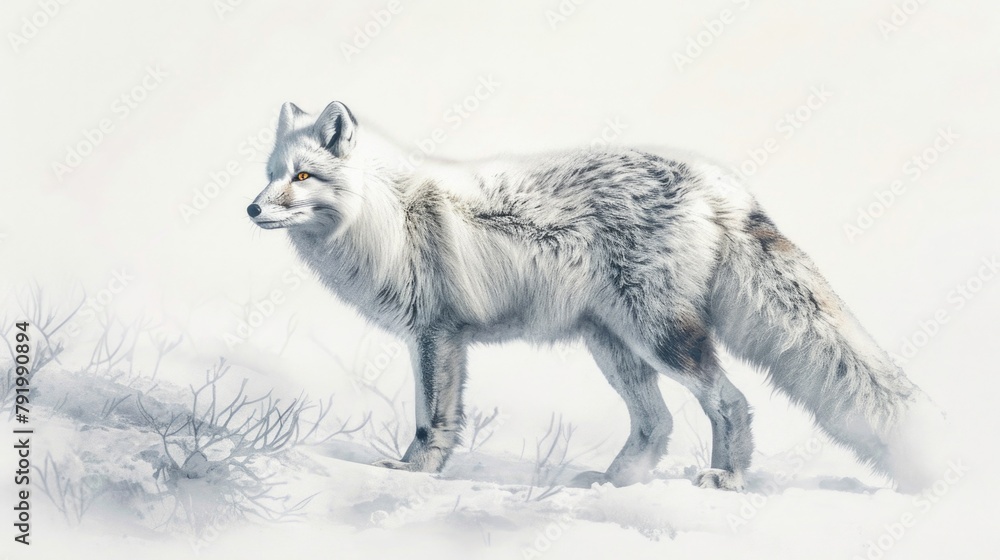 Naklejka premium White Fox in Snow Painting