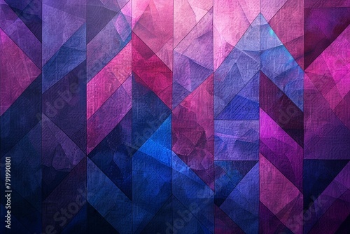 Geometric Harmony An artistic depiction of a closeup shot of a vibrant geometric pattern on a purple textile, showcasing symmetry, art, and creativity with shades of violet, magenta, and electric blue