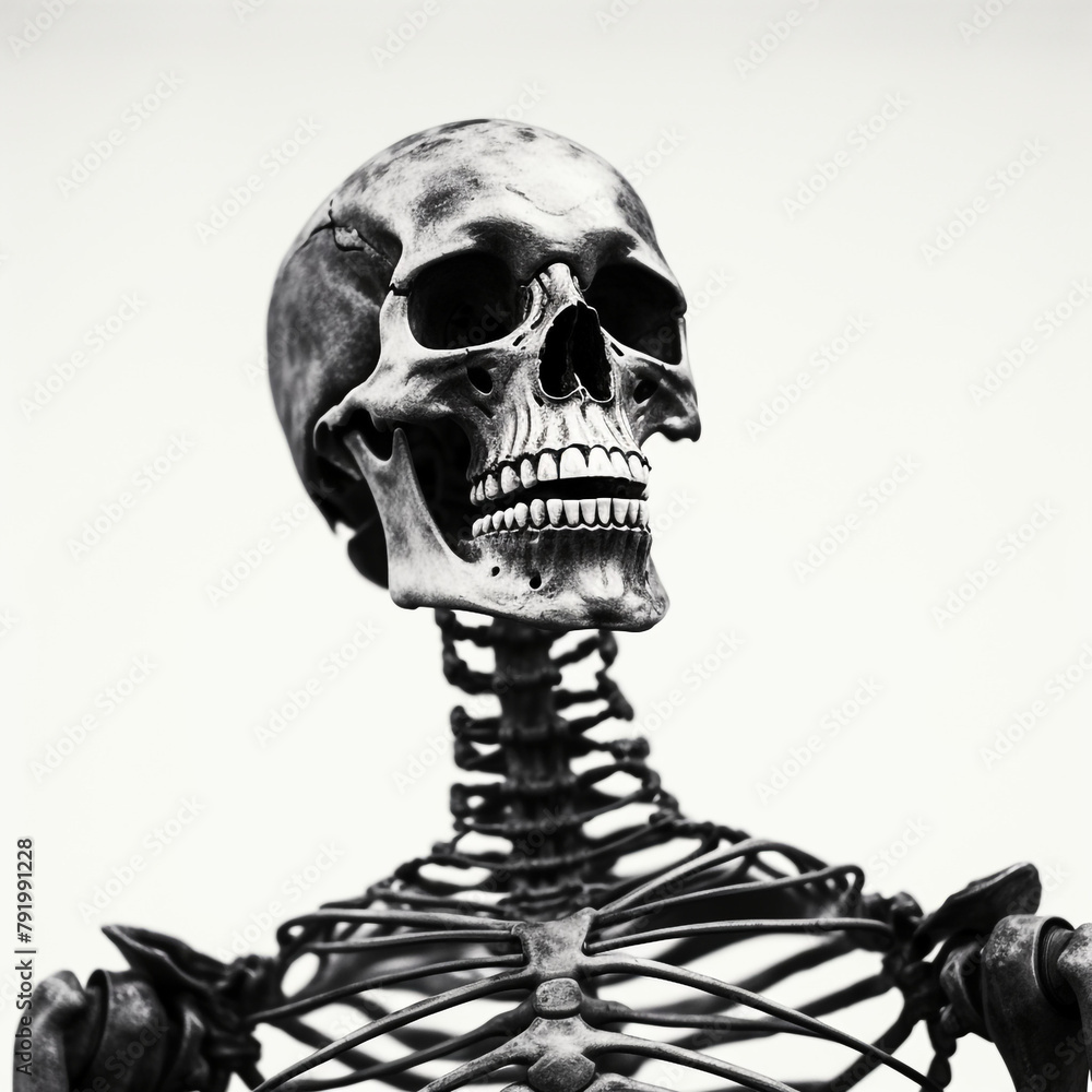black and white anatomy skeleton body with white background сreated with Generative Ai