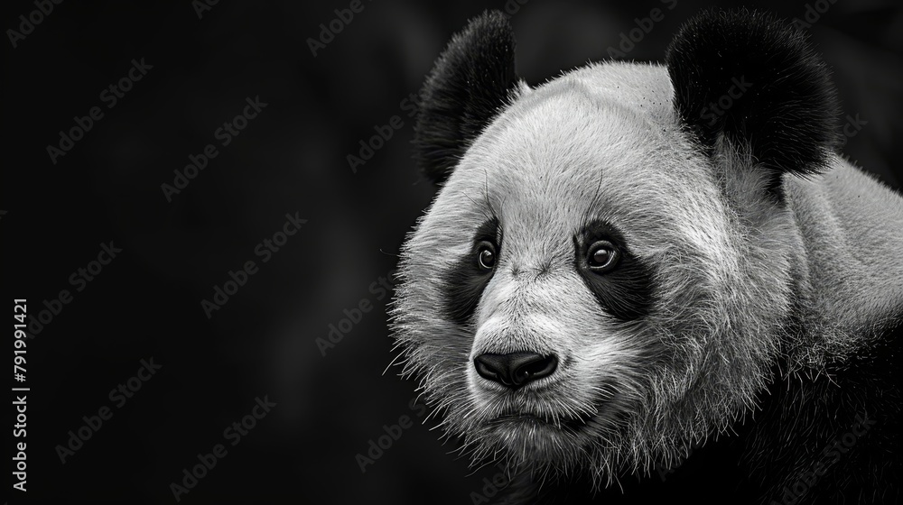 A black-and-white image of a panda's sad face A black-and-white image of a panda's sad face