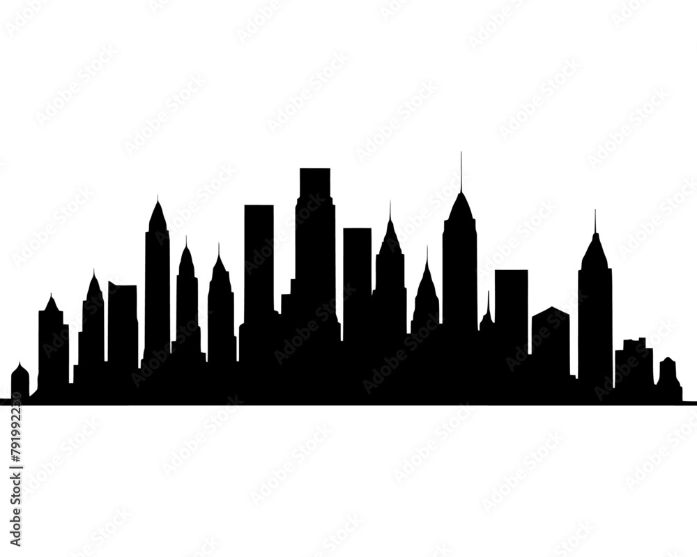 silhouette, City skyline silhouettes, City SVG, City vector. Skyscraper silhouette isolated on white background