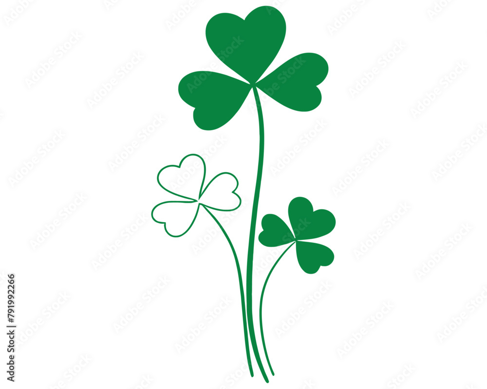 Vector flat style illustration of St. Patrick's day green lucky clover leaf. Clover icon vector illustration. clover sign and symbol. four leaf clover icon.

