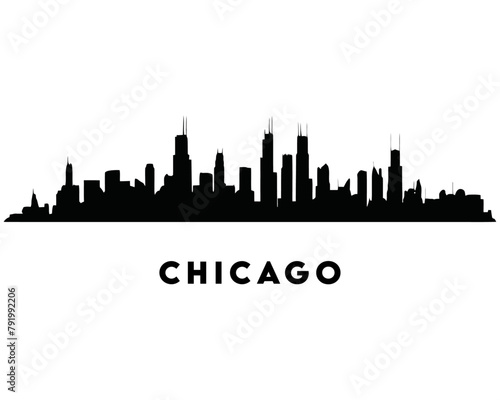 Chicago city skyline silhouette background. Black and white silhouette of Chicago city, USA. Cityscape Vector
