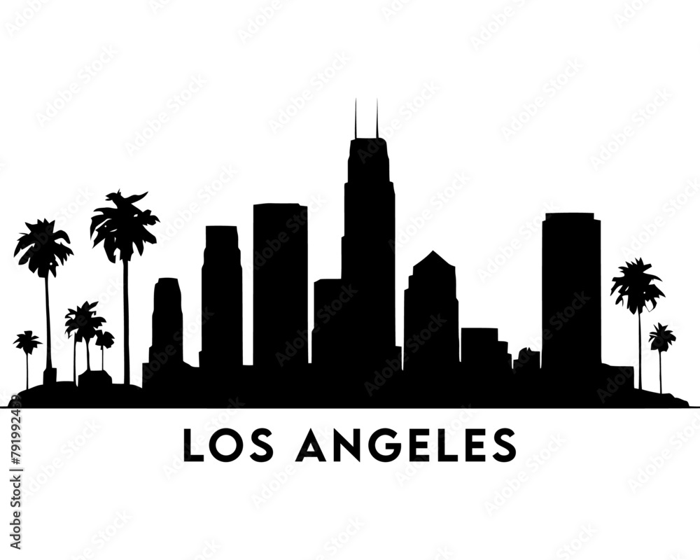Los Angeles city skyline silhouette background. Hollywood, California Skyline Los Angeles Urban Landscape. City scape, City of Angels.