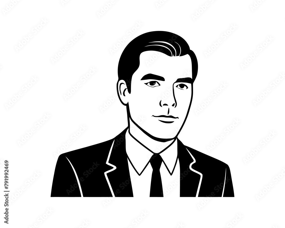 Retro Pomade Hairstyle Man Black Silhouette. Suit Fashion Illustration. Man in tie. Ink black and white drawing Retro Pomade Hairstyle Man Black Silhouette. Suit Fashion Illustration. Man in tie. Ink black and white drawing