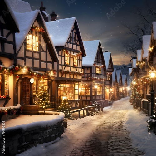Winter night in the old town of Alsace  France.