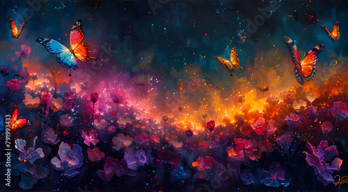 Techno-Nature Fusion: Oil Painting Illustrates Colorful Dance of LED Butterfly Wings