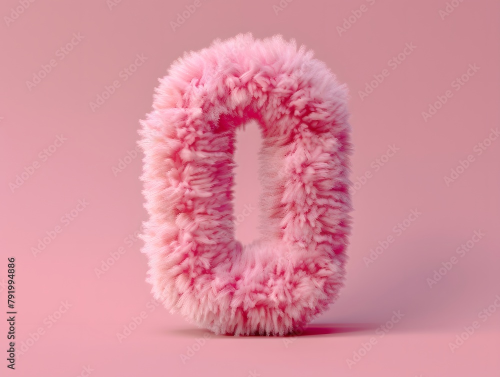 Fototapeta premium Fluffy number 0 on solid background