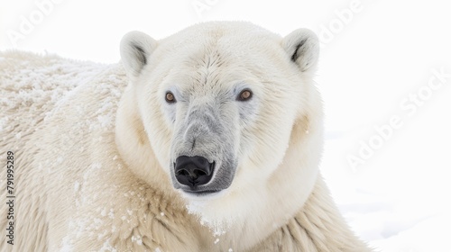  bear's face speckled with snow, coat pristine white