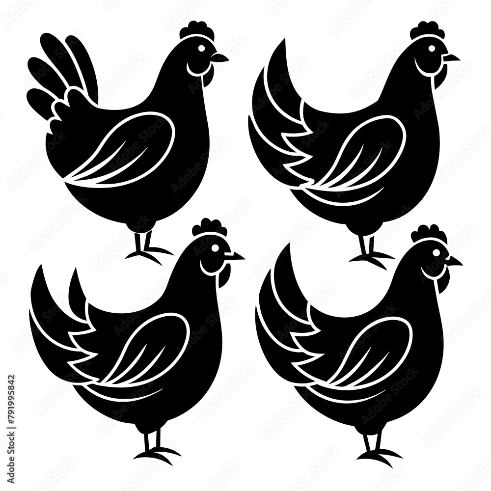 Fototapeta premium 4 Chicken icon vector silhouette 