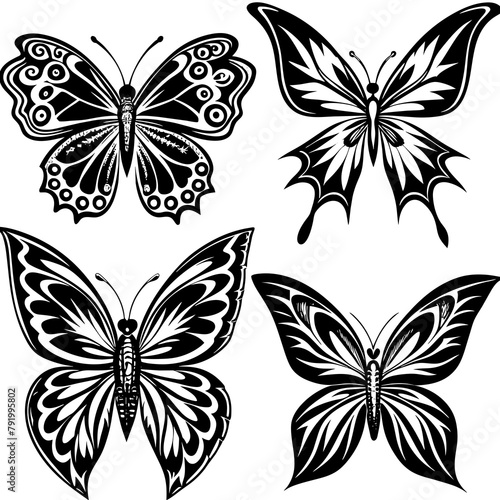 Four different kinds of beautiful butterfly design high quality vector silhouette 