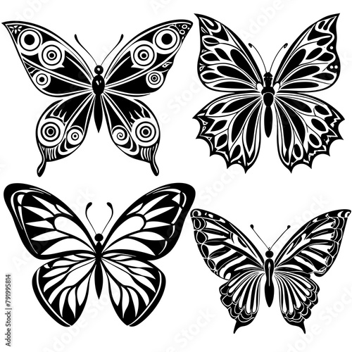 Four different kinds of beautiful butterfly design high quality vector silhouette 