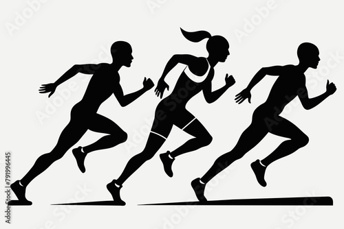 Set of runner silhouette, monochrome, modern, simple an white background 