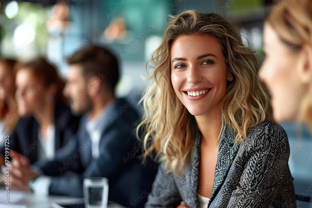 Business Woman Engaging in a Strategic Meeting with Her Diverse Team at a Creative Office Business Woman Engaging in a Strategic Meeting with Her Diverse Team at a Creative Office