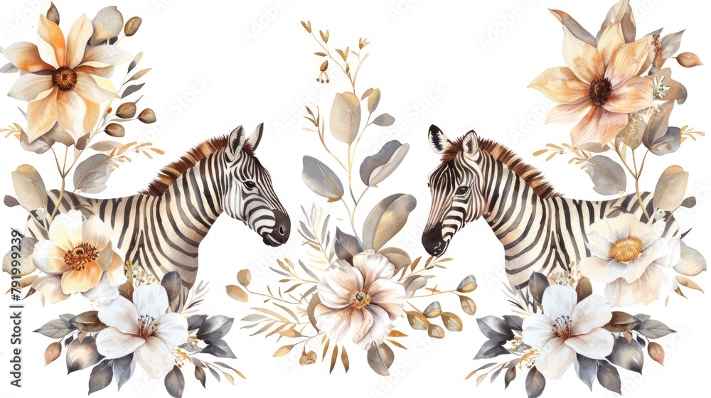 Fototapeta premium Two Zebras Standing Together