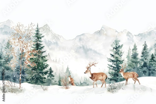 Group of Deer in Snow