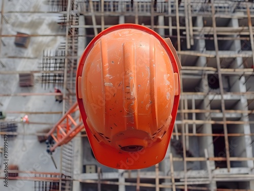 Orange hard hat on construction site