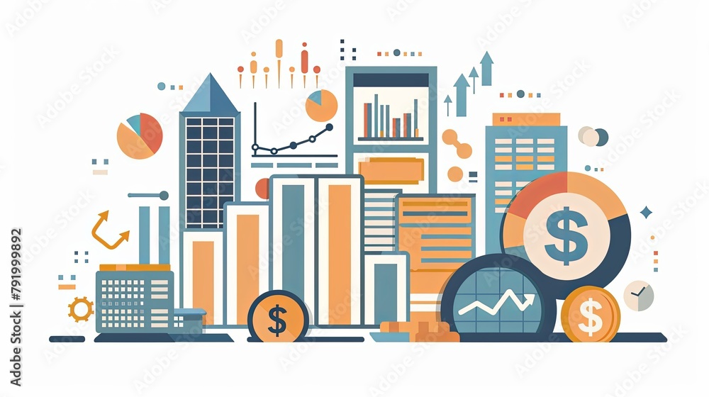 Abstract financial growth concept with buildings and charts