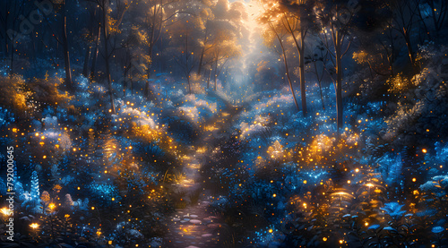 Enchanted Reverie: Oil Painting Depicts Vision-Like Garden with Softly Glowing Elements