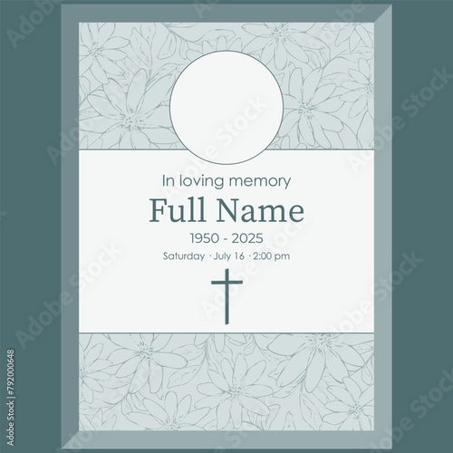 funeral card template with green floral background illustration 