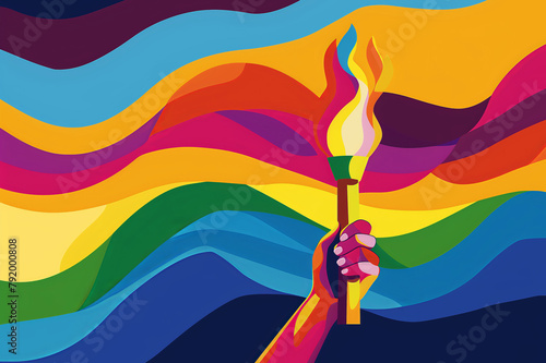 Olympic flame, torch in hand, art, poster, copyspace
