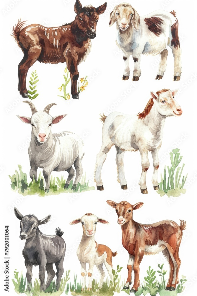 Group of goats on grass field