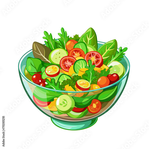Green salad of fresh vegetables salad bowl on white background