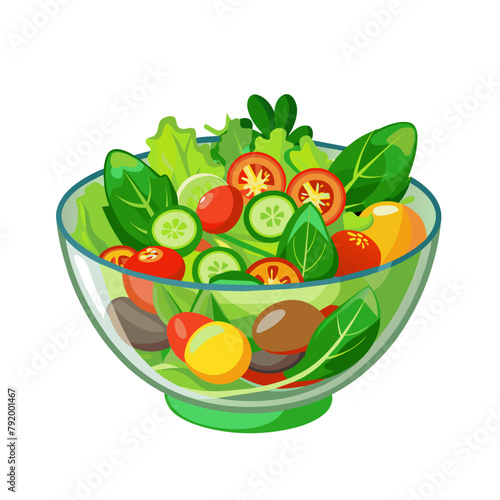Green salad of fresh vegetables salad bowl on white background