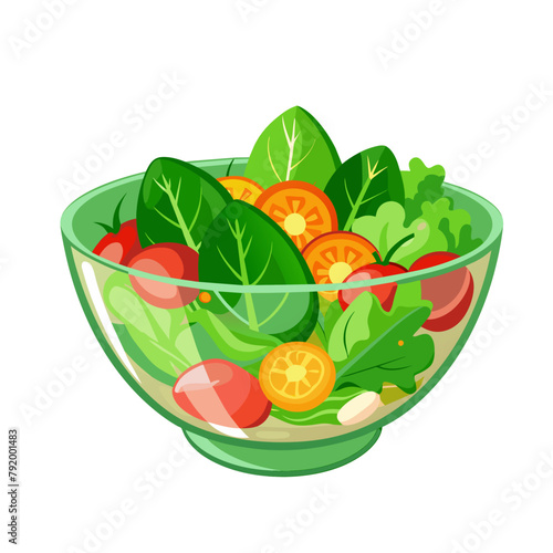 Green salad of fresh vegetables salad bowl on white background