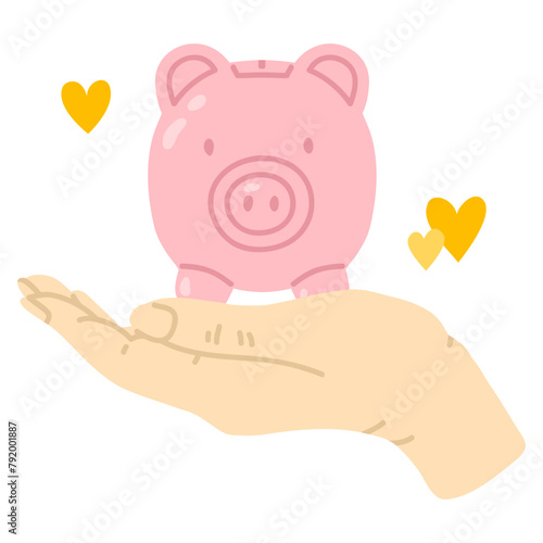 Vector illustration piggy bank for digital stamp,greeting card,sticker,icon, design