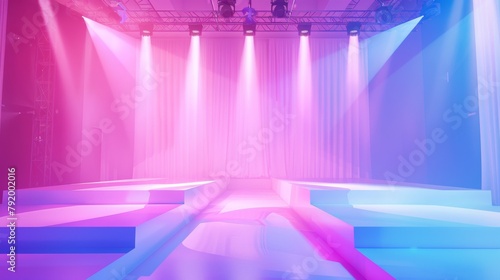 Futuristic Neon Light Stage with Smoke Effects.