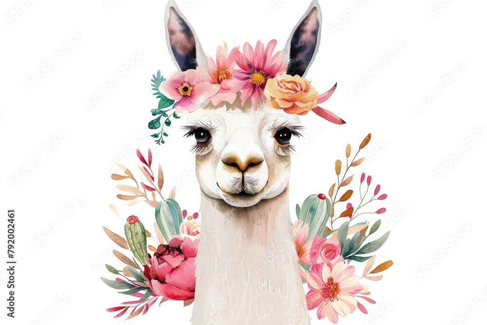 Obraz premium Llama with Flower Crown