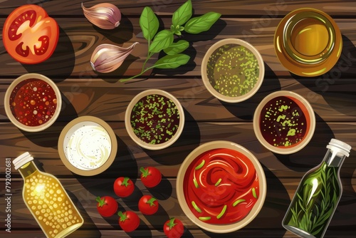 Wallpaper Mural Variety of Condiments on Wooden Table Torontodigital.ca