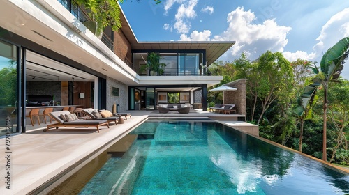 A modern house with a pool.   © Awais