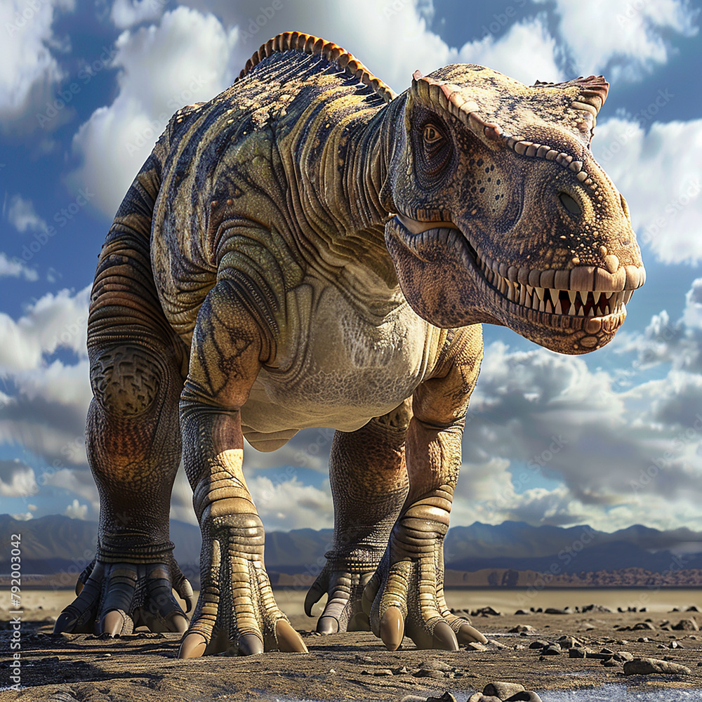 Fototapeta premium 3d rendered photo of a edmontosaurus an icon in popular culture movie poster shot an imax laser